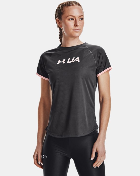 Women's UA Speed Stride Graphic Short Sleeve, Gray, pdpMainDesktop image number 0